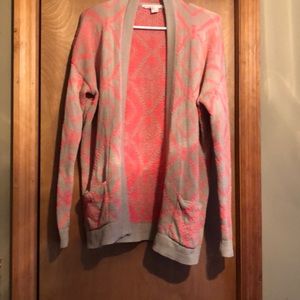 Oversized Tan and Coral Cardigan